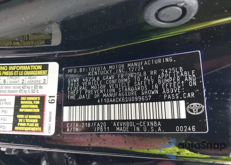 2025 Toyota Camry Le z USA, uszkodzony, nr VIN 4T1DAACK6SU099657